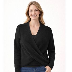 Express Waffle Knit Black Crossover Sweater XS